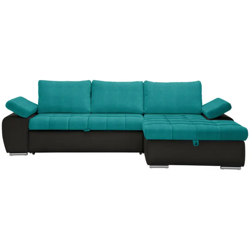 Ecksofa in Flachgewebe Schwarz, Türkis
