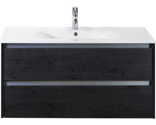 Waschbeckenunterschrank Sanox Dante Keramik 52x101x46 cm mit Keramikwaschbecken Black Oak