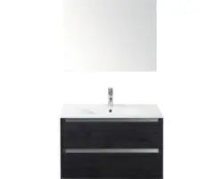 Badmöbel-Set Sanox Dante Keramik 170x81x46 cm Keramikwaschbecken Black Oak mit Spiegel