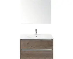 Badmöbel-Set Sanox Dante Keramik 170x81x46 cm Keramikwaschbecken Tabacco mit Spiegel