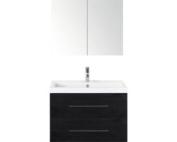 Badmöbel-Set Sanox Straight Mineralguss 80x170x40 cm Mineralgusswaschbecken black oak mit Spiegelschrank