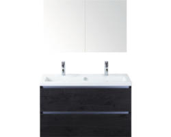 Badmöbel-Set Sanox Vogue Keramik 170x101x41 cm Doppel-Keramikwaschbecken black oak mit Spiegelschrank