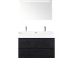 Hornbach Badmöbel-Set Sanox Maxx XL Keramik 183x101x45,5 cm Doppel-Keramikwaschbecken black oak mit LED-Beleuchtung