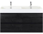 Hornbach Waschbeckenunterschrank Sanox Maxx XL Keramik 73x121x45,5 cm mit Doppel-Keramikwaschbecken 2 Becken black oak