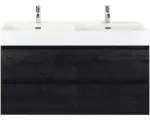 Hornbach Waschbeckenunterschrank Sanox Maxx XL Keramik 73x121x45,5 cm mit Doppel-Keramikwaschbecken 2 Becken black oak