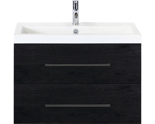 Waschbeckenunterschrank Sanox Straight Mineralguss 55x80x40 cm mit Mineralgusswaschbecken black oak