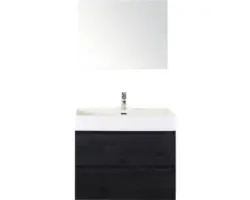 Badmöbel-Set Sanox Maxx XL Keramik 170x81x45,5 cm Keramikwaschbecken black oak mit Spiegel