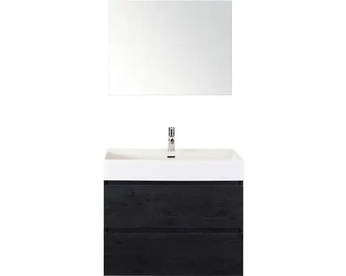 Badmöbel-Set Sanox Maxx XL Keramik 170x81x45,5 cm Keramikwaschbecken black oak mit Spiegel