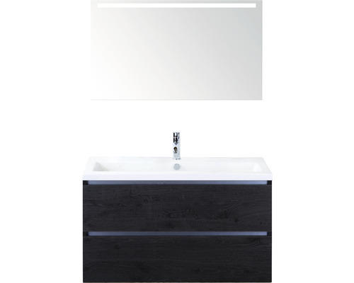 Badmöbel-Set Sanox Vogue Keramik 170x101x41 cm Keramikwaschbecken black oak mit LED-Beleuchtung