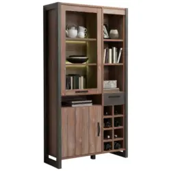 Vitrine in Kieferfarben, Dunkelgrau