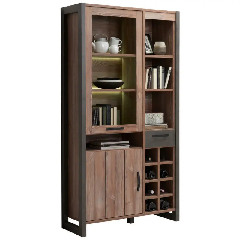 Vitrine in Kieferfarben, Dunkelgrau