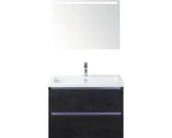 Badmöbel-Set Sanox Vogue Keramik 170x81x41 cm Keramikwaschbecken black oak mit LED-Beleuchtung