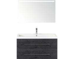 Badmöbel-Set Sanox Straight Mineralguss 100x170x40 cm Mineralgusswaschbecken black oak mit LED-Beleuchtung