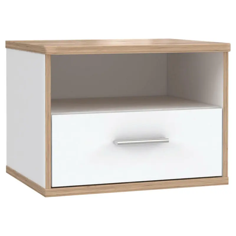 Nachtkästchen in Weiß, Eichefarben