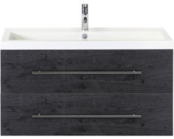 Waschbeckenunterschrank Sanox Straight Mineralguss 55x100x40 cm mit Mineralgusswaschbecken black oak