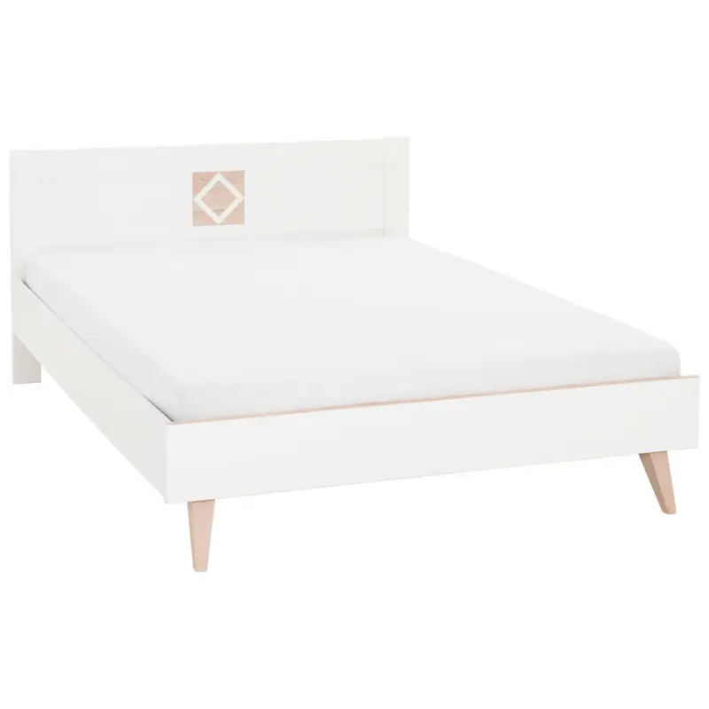 Bett 140/200 cm in Weiß, Eichefarben