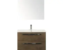 Badmöbel-Set Sanox Seville Keramik 170x81x46 cm Keramikwaschbecken tabacco mit Spiegel