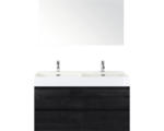 Hornbach Badmöbel-Set Sanox Maxx XL Keramik 170x121x45,5 cm Doppel-Keramikwaschbecken 2 Becken black oak mit Spiegel