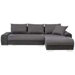 Ecksofa in Webstoff, Flachgewebe Anthrazit, Schwarz