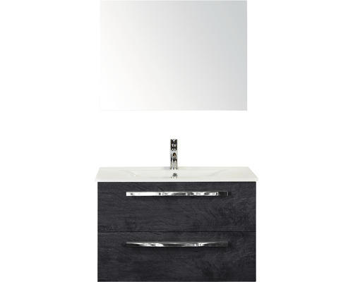 Badmöbel-Set Sanox Seville Keramik 170x81x46 cm Keramikwaschbecken black oak mit Spiegel