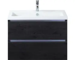 Waschbeckenunterschrank Sanox Vogue Keramik 59x81x41 cm mit Keramikwaschbecken black oak