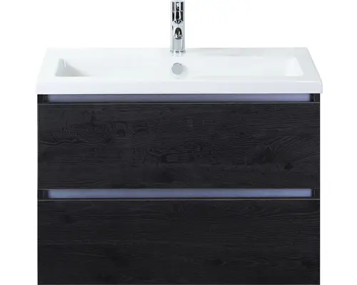 Waschbeckenunterschrank Sanox Vogue Keramik 59x81x41 cm mit Keramikwaschbecken black oak