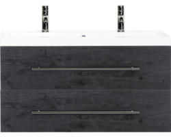 Waschbeckenunterschrank Sanox Straight Mineralguss 55x100x40 cm mit Doppel-Mineralgusswaschbecken black oak