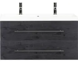 Waschbeckenunterschrank Sanox Straight Mineralguss 55x100x40 cm mit Doppel-Mineralgusswaschbecken black oak