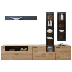 Wohnwand 298/214/49 cm in Anthrazit, Eichefarben