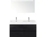 Hornbach Badmöbel-Set Sanox Maxx XL Keramik 183x121x45,5 cm Doppel-Keramikwaschbecken 2 Becken black oak mit LED-Beleuchtung