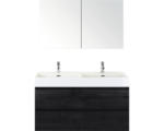 Hornbach Badmöbel-Set Sanox Maxx XL Keramik 170x101x45,5 cm Doppel-Keramikwaschbecken 2 Becken black oak mit Spiegelschrank