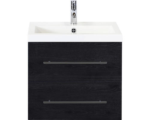 Waschbeckenunterschrank Sanox Straight Mineralguss 55x60x40 cm mit Mineralgusswaschbecken black oak