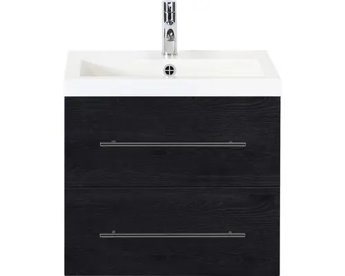 Waschbeckenunterschrank Sanox Straight Mineralguss 55x60x40 cm mit Mineralgusswaschbecken black oak