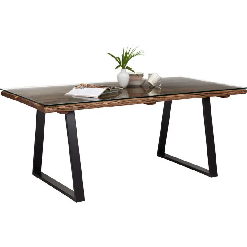 Esstisch in Holz, Metall, Glas 190/95/76 cm
