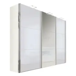 Schwebetürenschrank in Grau, Weiß
