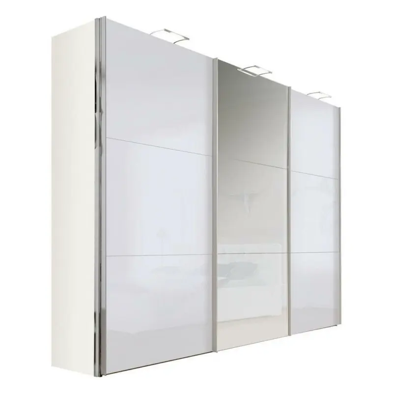 Schwebetürenschrank in Grau, Weiß