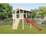 Hornbach Karibu Stelzenhaus Benjamin Fichte terragrau inkl. Holzrampe und Rutsche 3m rot