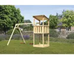 Hornbach Karibu Spielturm "Pultdach Anna" SET aus nordischer Fichte, naturbelassen mit Doppelschaukelanbau