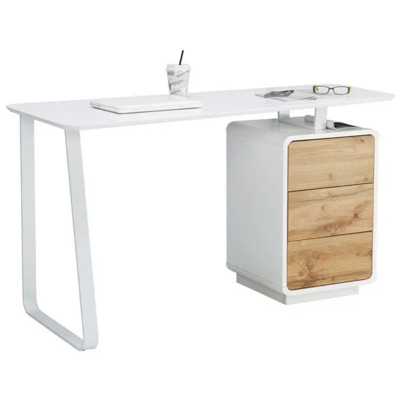 Schreibtisch 140/44-60/76 cm in Weiß, Eichefarben