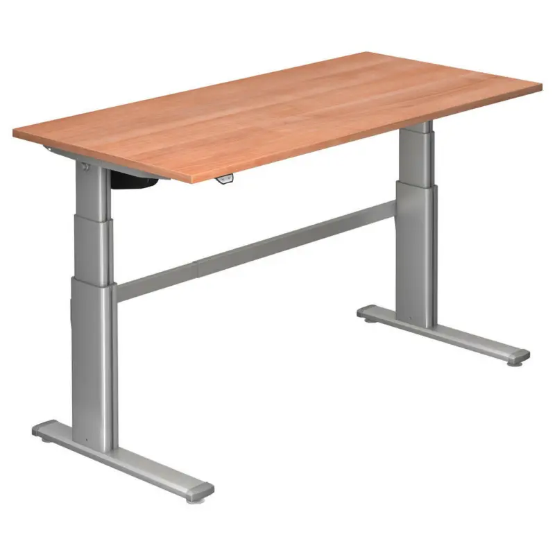 Schreibtisch 160/80/66-130 cm in Silberfarben, Nussbaumfarben