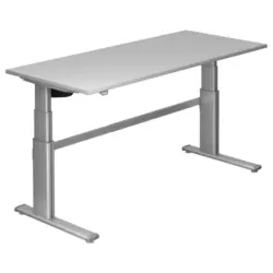 Schreibtisch 180/80/66-130 cm in Grau, Silberfarben