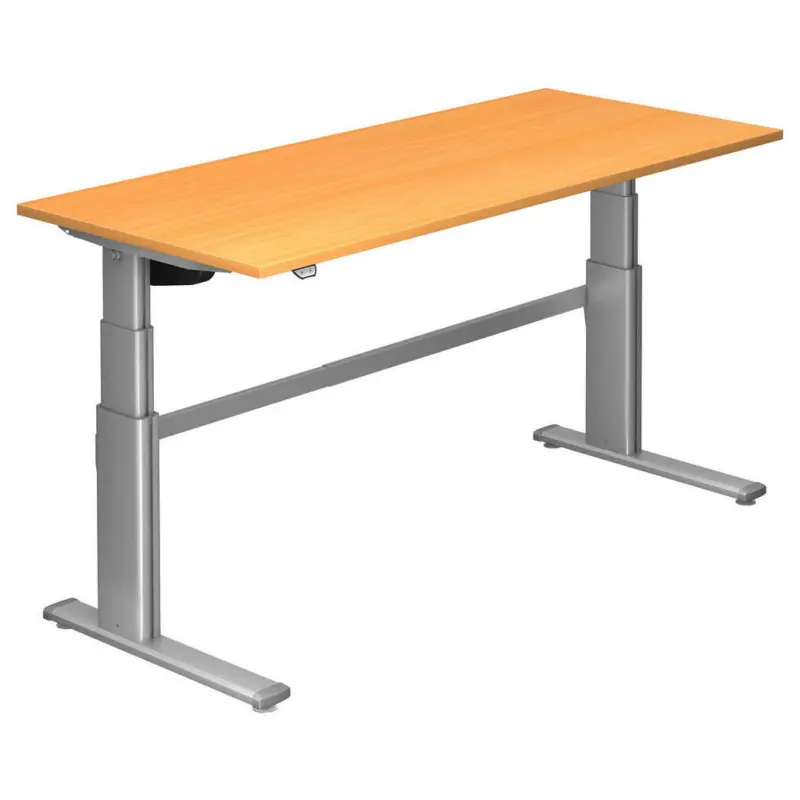 Schreibtisch 180/80/66-130 cm in Silberfarben, Buchefarben