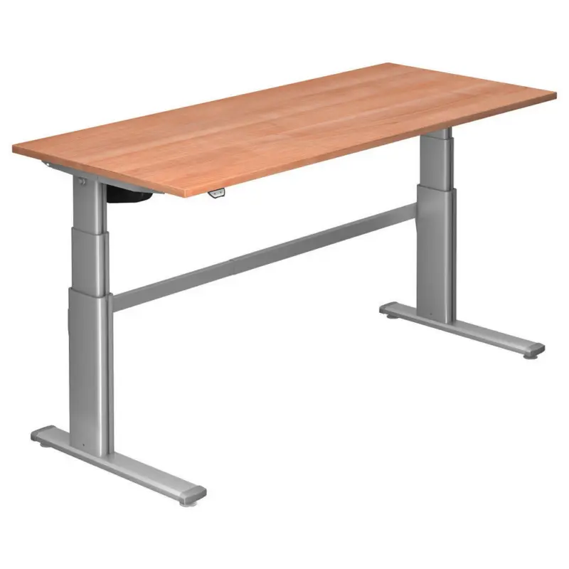Schreibtisch 180/80/66-130 cm in Silberfarben, Nussbaumfarben