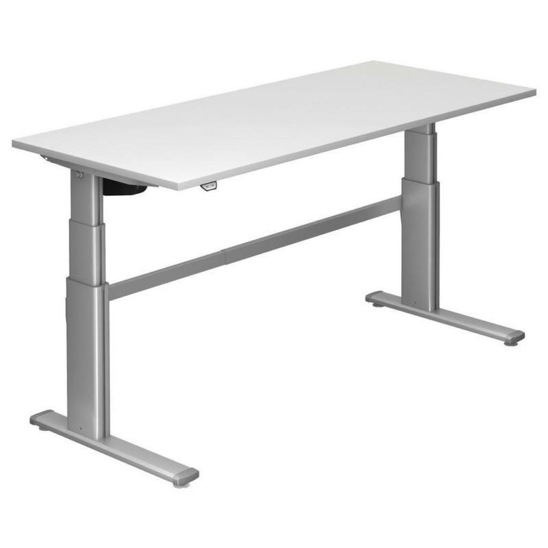 Schreibtisch 180/80/66-130 cm in Silberfarben, Weiß