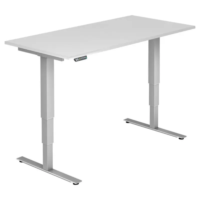 Schreibtisch 160/80/63,5-128,5 cm in Silberfarben, Weiß