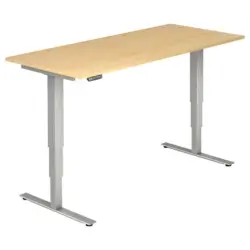 Schreibtisch 180/80/63,5-128,5 cm in Silberfarben, Ahornfarben