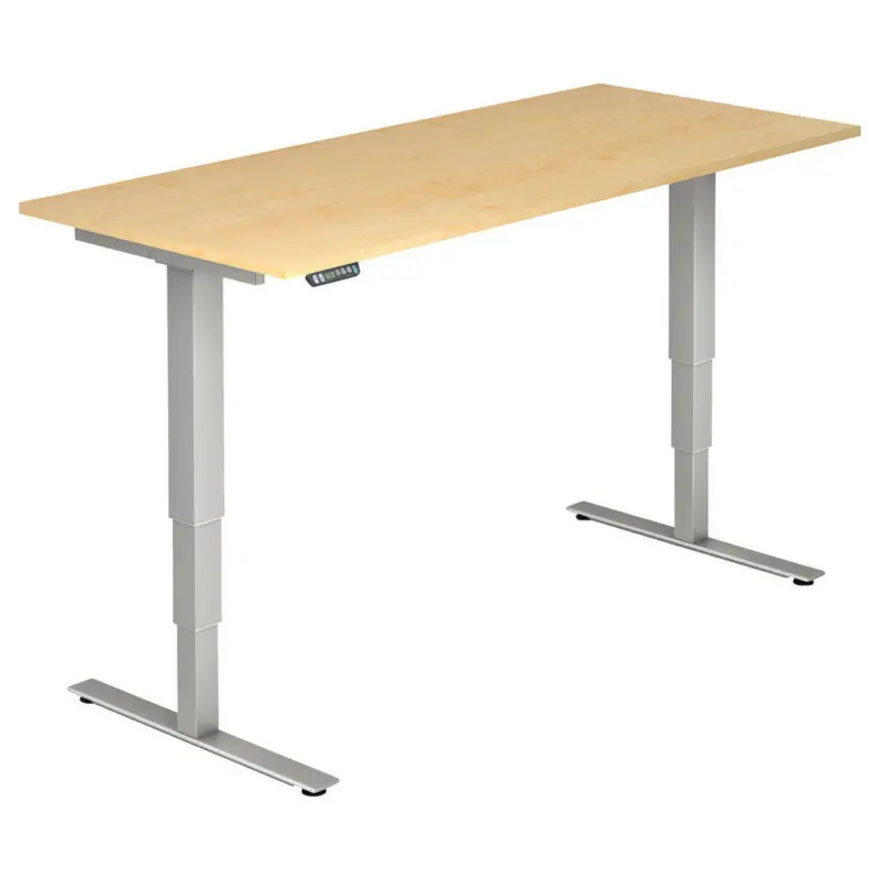 Schreibtisch 180/80/63,5-128,5 cm in Silberfarben, Ahornfarben