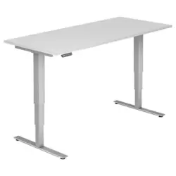 Schreibtisch 180/80/63,5-128,5 cm in Silberfarben, Weiß