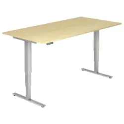Schreibtisch 200/100/63,5-128,5 cm in Silberfarben, Ahornfarben