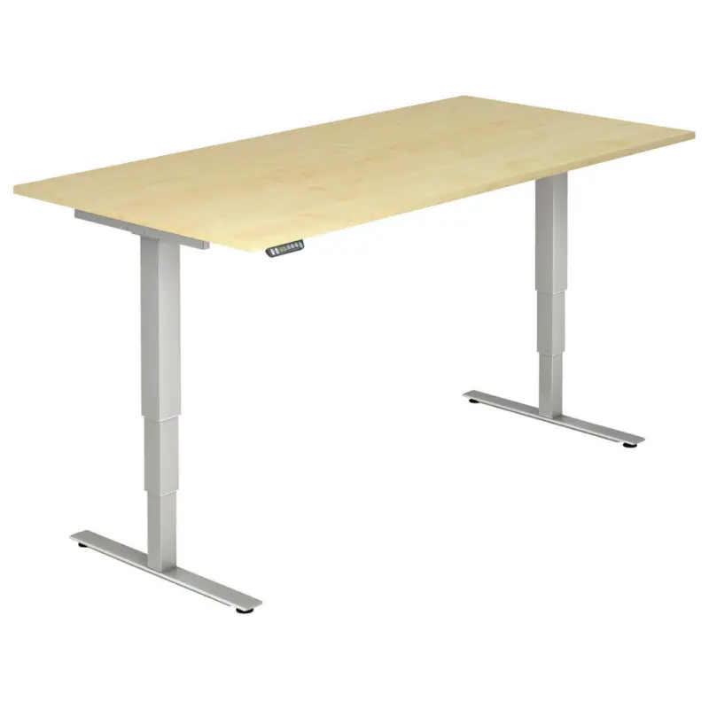 Schreibtisch 200/100/63,5-128,5 cm in Silberfarben, Ahornfarben